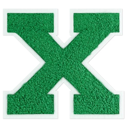 QianSiLi Chenille-Buchstaben zum Aufbügeln für Kleidung, Varsity-Buchstaben, bestickt, zum Aufbügeln für Kleidung, Jacke, Hoodie, Varsity (Grün, X) von QianSiLi