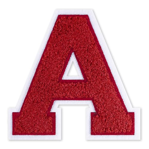 QianSiLi Chenille-Buchstaben zum Aufbügeln für Kleidung, Varsity-Buchstaben, bestickt, zum Aufbügeln für Kleidung, Jacke, Hoodie, Varsity (Rot, A) von QianSiLi