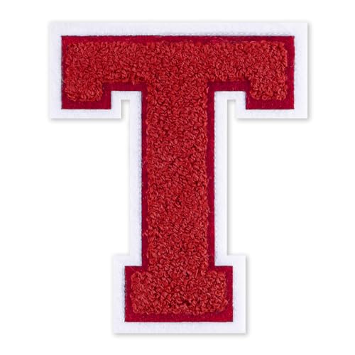 QianSiLi Chenille-Buchstaben zum Aufbügeln für Kleidung, Varsity-Buchstaben, bestickt, zum Aufbügeln für Kleidung, Jacke, Hoodie, Varsity (Rot, T) von QianSiLi