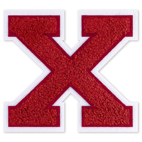 QianSiLi Chenille-Buchstaben zum Aufbügeln für Kleidung, Varsity-Buchstaben, bestickt, zum Aufbügeln für Kleidung, Jacke, Hoodie, Varsity (Rot, X) von QianSiLi