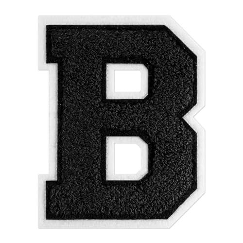 QianSiLi Chenille-Buchstaben zum Aufbügeln für Kleidung, Varsity-Buchstaben, bestickt, zum Aufbügeln für Kleidung, Jacke, Hoodie, Varsity (Schwarz, B) von QianSiLi