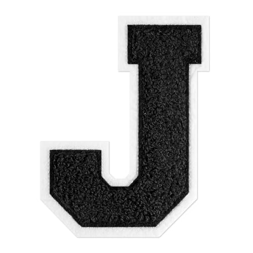 QianSiLi Chenille-Buchstaben zum Aufbügeln für Kleidung, Varsity-Buchstaben, bestickt, zum Aufbügeln für Kleidung, Jacke, Hoodie, Varsity (Schwarz, J) von QianSiLi