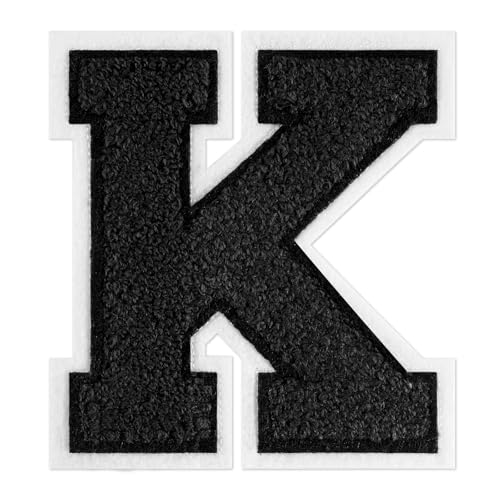 QianSiLi Chenille-Buchstaben zum Aufbügeln für Kleidung, Varsity-Buchstaben, bestickt, zum Aufbügeln für Kleidung, Jacke, Hoodie, Varsity (Schwarz, K) von QianSiLi