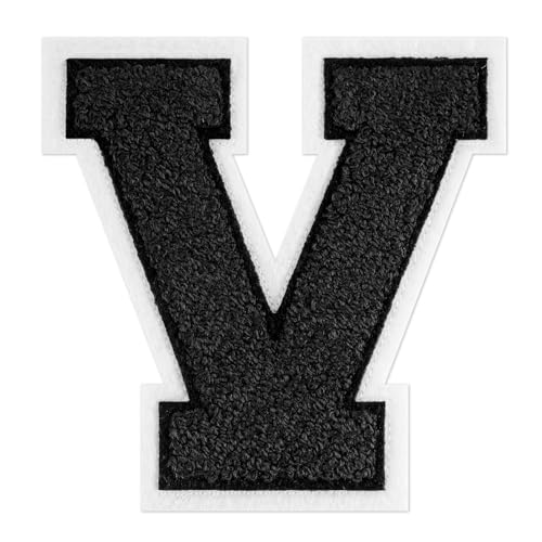 QianSiLi Chenille-Buchstaben zum Aufbügeln für Kleidung, Varsity-Buchstaben, bestickt, zum Aufbügeln für Kleidung, Jacke, Hoodie, Varsity (Schwarz, V) von QianSiLi