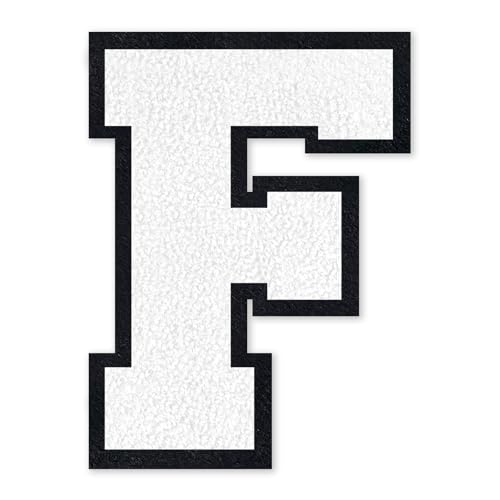 QianSiLi Chenille-Buchstaben zum Aufbügeln für Kleidung, Varsity-Buchstaben, bestickt, zum Aufbügeln für Kleidung, Jacke, Hoodie, Varsity (Weiß, F) von QianSiLi