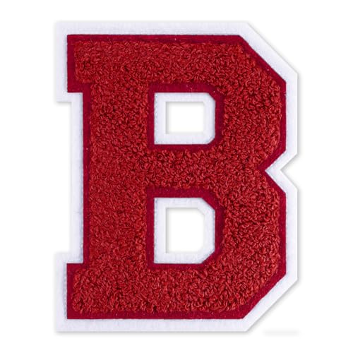 QianSiLi Chenille-Buchstaben zum Aufbügeln für Kleidung, verschiedene Buchstaben, bestickt, zum Aufbügeln für Kleidung, Jacke, Hoodie, Varsity (Rot, B) von QianSiLi