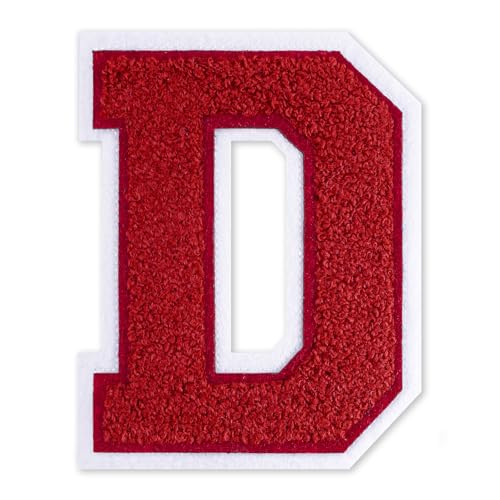 QianSiLi Chenille-Buchstaben zum Aufbügeln für Kleidung, verschiedene Buchstaben, bestickt, zum Aufbügeln für Kleidung, Jacke, Hoodie, Varsity (Rot, D) von QianSiLi