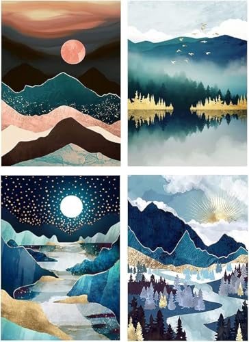 Qianbaiuk 4 Stück Malen Nach Zahlen Erwachsene Landschafts,Malen Nach Zahlen Erwachsene DIY Acrylpigment,für Art Home Decor(12x16 Zoll) von Qianbaiuk