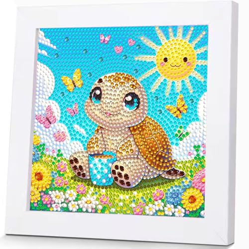 Qianbaiuk Diamond Painting Kinder mit Holzrahmen-Diamond Painting Tiere Kinder DIY Mosaikherstellung Basteln Mädchen Junge Geschenk und Home Wand Dekor (7x7 Zoll) von Qianbaiuk