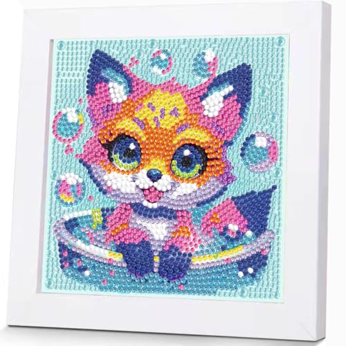 Qianbaiuk Diamond Painting Kinder mit Holzrahmen-Diamond Painting Tiere Kinder DIY Mosaikherstellung Basteln Mädchen Junge Geschenk und Home Wand Dekor (7x7 Zoll) von Qianbaiuk