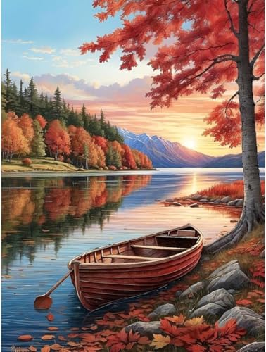 Qianbaiuk Malen Nach Zahlen Erwachsene Landschafts Malen Nach Zahlen Erwachsene Boot DIY Acrylpigment für Art Home Decor(16x20 Zoll) von Qianbaiuk