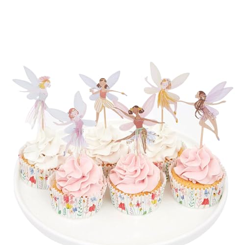 24 Stück Muffin Deko,Feen,Geburtstag Topper Cupcake,Kuchen Toppers Cake Dekoration,Blumen Kinder Party,Fee Tortendeko Ballerina,für Muffins Magier Mädchen,Kuchendeko,Cupcake-Dekoration von Qianfeng