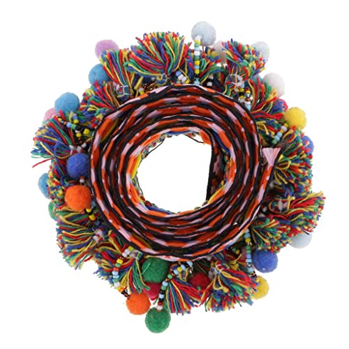 Qianly 1 Yard Regenbogenquaste Ball Fransenband Handarbeit DIY Nähzubehör Spitze für Zuhause Hochzeit Handwerk Party Dekoration, Farbe 3, 60mm von Qianly