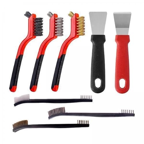 Qianly 2x Drahtbürsten Set, Mini Drahtbürste, Rakel, Komplettes Reinigungsset, Kratzbürsten für Lackrost von Qianly