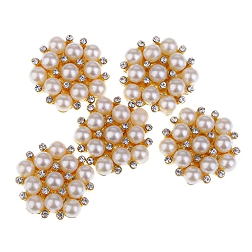Qianly 5 Stück Knöpfe in Gold, Kristall, Blumenform, für Nähprojekte, 20 Mm, Goldweiße Perle, wie beschrieben von Qianly