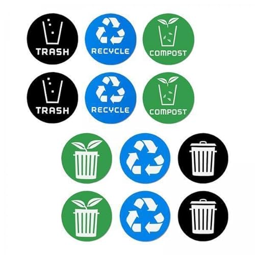 Qianly 6x 12x Mülltonnen Aufkleber, Müllrecycling Aufkleber, 10 Cm Mülltonnen Recycling Aufkleber für Büro/Küche/Hotel von Qianly