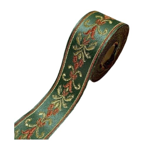 Qianly Ethnisches Jacquard Ribbon Verzierung Dekor Kunsthandwerk 5 m Nähen Spitzenbänder Stoff DIY -Projekte für Kleidungsstücken Hauseinrichtungen, GrÜn von Qianly