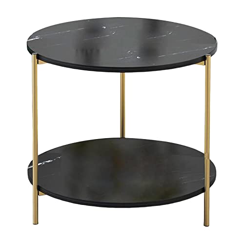 Qianly Leichter Luxus-Couchtisch, Marmor-Beistelltisch, Kleiner Tisch, Möbeltisch, kleine Wohnung, Doppelschicht für Schlafzimmer, Büro, Heimdekoration, Café, Schwarze Runde von Qianly