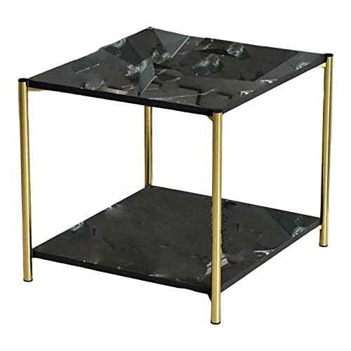 Qianly Leichter Luxus-Couchtisch, Marmor-Beistelltisch, Kleiner Tisch, Möbeltisch, kleine Wohnung, Doppelschicht für Schlafzimmer, Büro, Heimdekoration, Café, Schwarzes Quadrat von Qianly