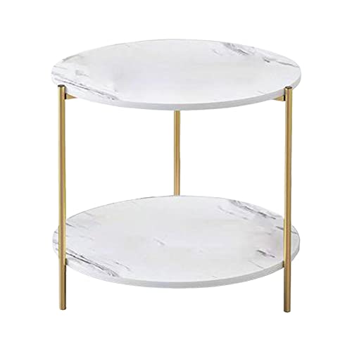 Qianly Leichter Luxus-Couchtisch, Marmor-Beistelltisch, Kleiner Tisch, Möbeltisch, kleine Wohnung, Doppelschicht für Schlafzimmer, Büro, Heimdekoration, Café, Weiße Runde von Qianly