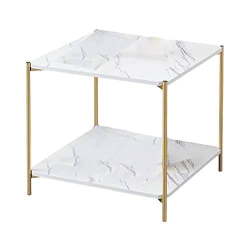 Qianly Leichter Luxus-Couchtisch, Marmor-Beistelltisch, Kleiner Tisch, Möbeltisch, kleine Wohnung, Doppelschicht für Schlafzimmer, Büro, Heimdekoration, Café, weißes Quadrat von Qianly