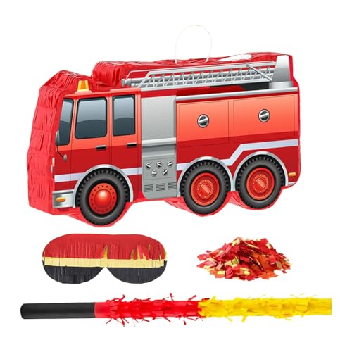 Qianly Pinata in Feuerwehrdesign mit Und Augenbinde für Lustige Partyspiele für Jungen Und Mädchen Geburtstagsfeiern von Qianly