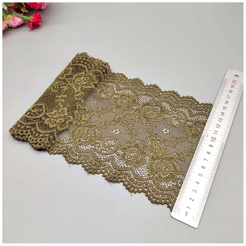 Qiantull 10 Yards Spitzenborte 15cm Breite Spitzenbordüre Spitzenband Elastizität Spitzenbesatz Stoff Spitze Blume Borte Spitzenstoff Spitzen Borten Dekoband für DIY Nähen Handwerk Armeegrün von Qiantull