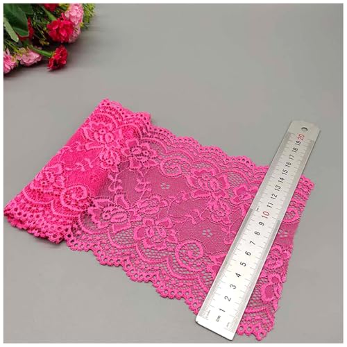 Qiantull 10 Yards Spitzenborte 15cm Breite Spitzenbordüre Spitzenband Elastizität Spitzenbesatz Stoff Spitze Blume Borte Spitzenstoff Spitzen Borten Dekoband für DIY Nähen Handwerk Rosarot von Qiantull