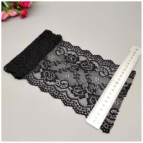 Qiantull 10 Yards Spitzenborte 15cm Breite Spitzenbordüre Spitzenband Elastizität Spitzenbesatz Stoff Spitze Blume Borte Spitzenstoff Spitzen Borten Dekoband für DIY Nähen Handwerk Schwarz von Qiantull