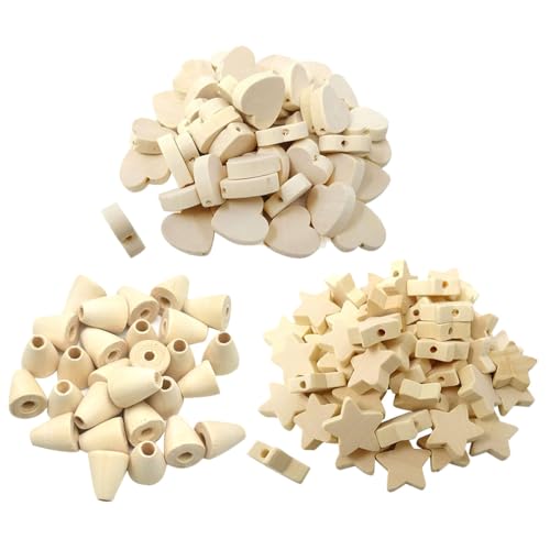Qiantull 100 Stück Holzperlen Naturholzperlen Holz Perlen mit Loch Hölzerne Lose Perlen Herz Stern Kegel Form Holzperlen Zubehör für Handwerk DIY Schmuck Armband Deko Herz+Pentagramm+Kegel Qiantull 100 Stück Holzperlen Naturholzperlen Holz Perlen mit Loch Hölzerne Lose Perlen Herz Stern Kegel Form Holzperlen Zubehör für Handwerk DIY Schmuck Armband Deko Herz+Pentagramm+Kegel von Qiantull