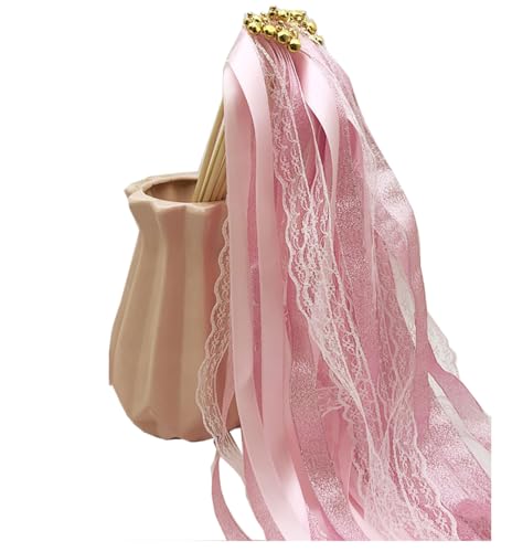 Qiantull 10x Wedding Wands Hochzeit Stäbe mit Glöckchen und Spitzeband Feenstäbe Ribbon Glitzer Zauberstäbe Hochzeit Luftschlangen Zauberstäbe Spitzenfeenstab für Hochzeit, Geburtstag, PartyRosa Qiantull 10x Wedding Wands Hochzeit Stäbe mit Glöckchen und Spitzeband Feenstäbe Ribbon Glitzer Zauberstäbe Hochzeit Luftschlangen Zauberstäbe Spitzenfeenstab für Hochzeit, Geburtstag, PartyRosa von Qiantull