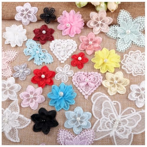Qiantull 24 Stück Spitze Stickerei Aufnäher Organza Patches Spitzenpatches Blumen Applique Lace Stickpatches Spitze Applikation zum Nähen Dekoration für DIY Handwerk Kleidung Set 3# von Qiantull