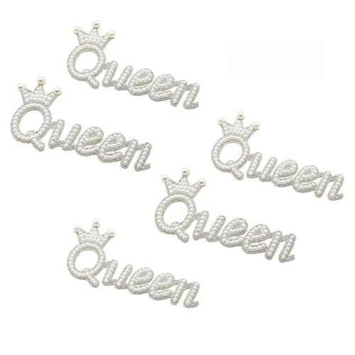 Qiantull 5 Stück Aufnäher zum Aufbügeln Queen Applikationen Patch Aufkleber mit Perlen Strass Queen Aufnäher Patch Zubehör für DIY Kleidung Reparatur Hüte Taschen Dekoration Weiß von Qiantull