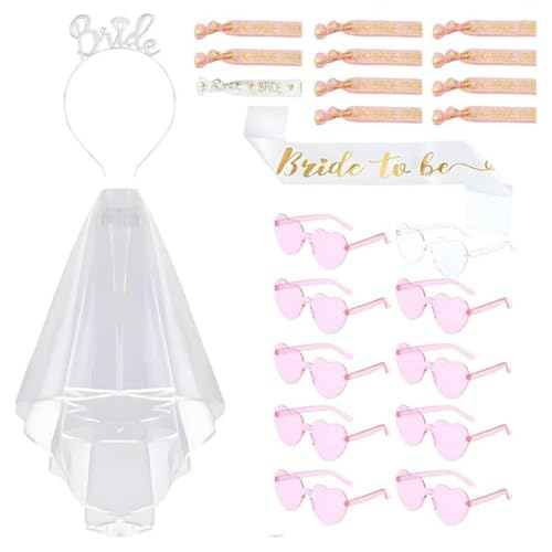Qiantull JGA Brille Team Braut Haargummi Herz Sonnenbrille Bride Armband Partybrille Frauen Armbänder JGA Deko Accessoires Set für Junggesellinnenabschied, Party, Hochzeit 6# von Qiantull