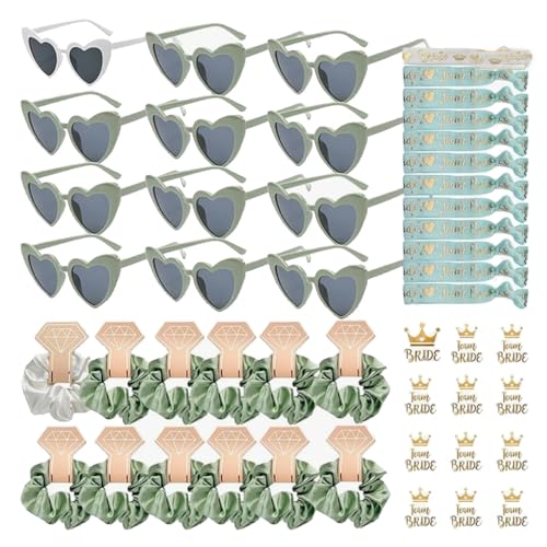 Qiantull JGA Brille Team Braut Haargummi Herz Sonnenbrille Bride Armband Partybrille Frauen Armbänder JGA Deko Accessoires Set für Junggesellinnenabschied, Party, Hochzeit 8# von Qiantull