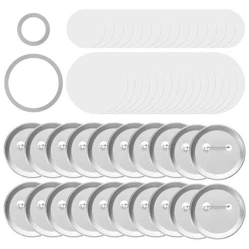 200 Sets Knopfmacher-Zubehör, 58 mm, blanko, 32 mm, runde Metall-Blanko-Abzeichenteile für Knopfmacher, Maschine, Abzeichenpresse, Nachfüllpackung, inklusive Muscheln, Rückseitenschutzfolie von Qianyu