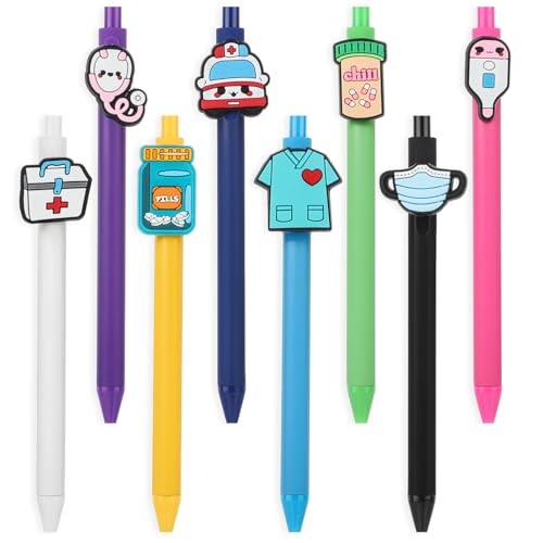 8Stü Krankenschwester Kugelschreiber Lustige Schwarze Tinte Stifte für Frauen Geschenke Krankenschwestern Dankeschön Stifte Einziehbare Lustiger Cartoon Stift für Ärzte Medizinische Assistenten Arbeit von Qianyu