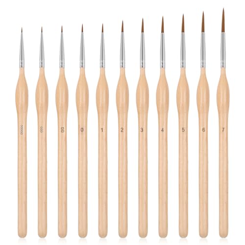 Qianyu 11 Stück Feine Pinsel Set Malen Acrylfarben Feine Detail Pinsel für Acryl Aquarell Modellbau Miniatur Künstlerpinsel Paint Brush Acrylfarben Wasserfarben Miniaturen Strichzeichnung Nageldesign von Qianyu