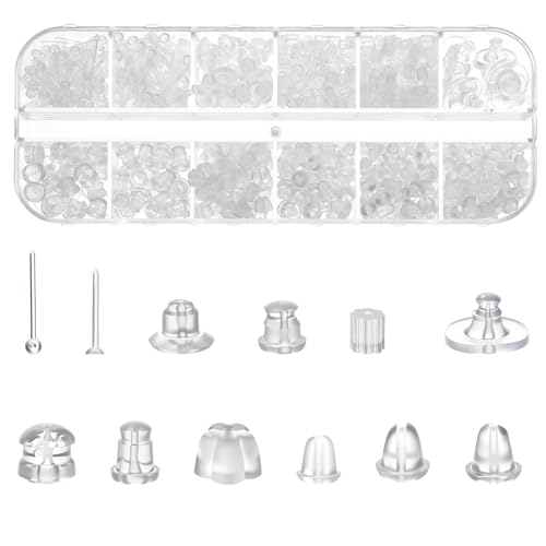 Qianyu 12 Stile 660 Stück Ohrring Stopper, Ohrringverschlüsse für Ohrstecker Transparente Weiche Ohrring Rücken Kupplung Metall-Silikon-Ohrring Stecker Universal Verschluss Ohrstecker Stopper (Stil 2) von Qianyu