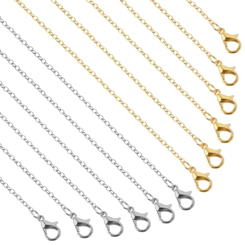 Qianyu 12 Stück Edelstahl Schmuck Gliederkette Halskette Spulenkette Gold und Silber Halsketten DIY Bordsteinketten mit Karabinerverschluss für Schmuckherstellung Handwerk Anhänger Basteln Zubehör von Qianyu