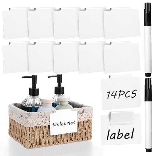 Qianyu 12 Stück Etikettenhalter Clip mit 2 Stiften Abnehmbare Label Halter Korb Etiketten Clips Lagerung Körbe Clips Etikette Weiß PVC Etiketten für Aufbewahrungsbehälter Organisationsbox Lagerung von Qianyu