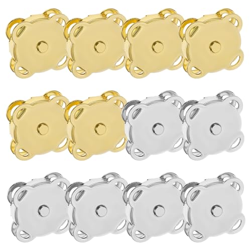 Qianyu 12 Stück Magnetknöpfe 14mm Metall Druckknöpfe Nähen Handarbeit Magnetverschluss zum Annähen für Windbreaker Mäntel Jacken Taschen Geldbörsen Handtaschen Kleidung DIY (Gold + Silber) von Qianyu