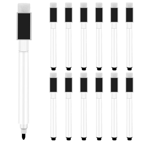 Qianyu 12 Stück Whiteboard Stifte Magnetisch Whiteboard Schwamm mit Stifte Trocken Abwischbare Marker Trockenlösch Marker mit Feiner Spitze Erase Marker mit Radiergummi für Zuhause Schule Büro von Qianyu