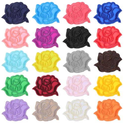 Qianyu 20 Stück Flicken zum Aufbügeln Rose Blume Patches zum Aufbügeln Bunte Bügelflicken Stoffflicken Reparatur-Applikationen für Kleidungsdesigns Jacken Jeans Pullover Hüte Schuhe Taschen von Qianyu