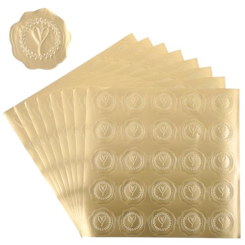 Qianyu 200 Stück Gold Geprägte Wachssiegel Aussehende Herzumschläge Siegel Selbstklebende Folienaufkleber für Valentinstag, Hochzeit, Party, Einladungen, Dankeskarten, Grußkarten, Etiketten Qianyu 200 Stück Gold Geprägte Wachssiegel Aussehende Herzumschläge Siegel Selbstklebende Folienaufkleber für Valentinstag, Hochzeit, Party, Einladungen, Dankeskarten, Grußkarten, Etiketten von Qianyu