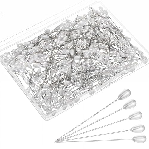 Qianyu 300 Stück Stecknadeln Runde Faux Perle Kopf Nadeln Hochzeit Perle Blumen Nadeln Weiße Gerade Kopf Nadel Stecknadeln Lang 55mm Nähnadel für Nähen Handwerk Hochzeit Dekorationen von Qianyu