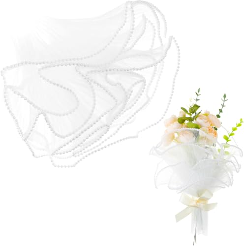 Qianyu 4 Meter weißes Geschenkpapier für Blumenstrauß, Perlenrand, gewelltes Netzgarn, Blumen-Geschenkpapier für Bastelarbeiten, Valentinstag, Muttertag, Hochzeit, Floristenbedarf von Qianyu