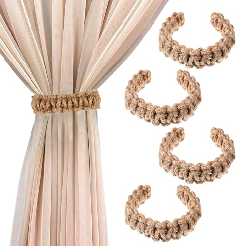 Qianyu 4er-Pack Vorhang Raffhalter Vorhänge Handgefertigte Vorhanghalter Rustikale Vorhangbänder Boho Vorhanghalter Vorhangbänder für Durchsichtige Vorhänge Schlafzimmer Zuhause Dekoratives von Qianyu