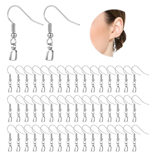Qianyu 50 Stück Ohrring Haken Ohrhaken Verschlüsse mit Spule Ohrringe Zubehör Edelstahl Ohrringhaken Ohrhänger Schmuckherstellun Basteln Stahlfarbe Angelhaken für DIY Befestigungszubehör Frauen von Qianyu