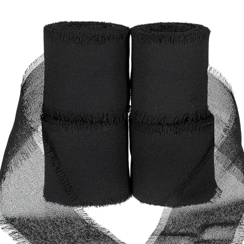 Qianyu Schwarzes handgefertigtes Chiffon-Seidenband, Fransen, 3,8 cm x 20,9 m, ausgefranste Fransen-Seidenbänder für Hochzeitseinladungen, Brautsträuße, Geschenke, Verpackung, Basteln Qianyu Schwarzes handgefertigtes Chiffon-Seidenband, Fransen, 3,8 cm x 20,9 m, ausgefranste Fransen-Seidenbänder für Hochzeitseinladungen, Brautsträuße, Geschenke, Verpackung, Basteln von Qianyu